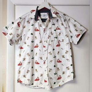 Eighth Avenue Button-Down Christmas Shirt Short Sleeves Size M